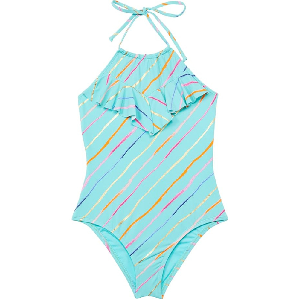 Hobie Girls Sea Green Ruffle Halter One Piece Swimsuit Size 8 11339